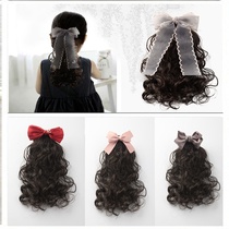 Children wig hair set full head performance hair dressing girl curly hair wig pony princess styled long paragraph butterfly knot hair