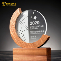 Creative Crystal Trophy Customized Carving Excellent Staff Medal Solid Wood Round Competition Retirement Souvenir