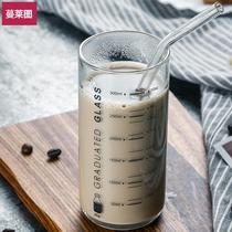 Childrens milk cup with scale straw Microwave heating high temperature glass drinking cup Measuring cup Oatmeal yogurt cup