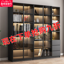 Bookcase with glass door Nordic minimalist modern floor book room bookcase Living room full wall solid wood light and luxurious lockers