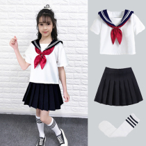 Sailor suit jk uniform skirt Genuine girls suit Summer childrens short-sleeved primary school student college style performance suit full set