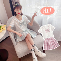 Childrens jk uniform girl suit full set summer school school school school students short sleeve plaid pleated skirt school uniforms class uniforms