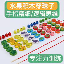 Threading Fruit Building Blocks Wearing Beads String Beads Children Sensation System Baby Sensation Training Puzzle Toddler Wood Toy Beads