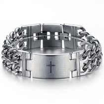 Student Jewelry Cute Classic Mens Spanish Bible Lords Prayer Cross Titanium Steel Bracelet