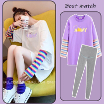 Spot Korean version Pregnancy Woman Dress Spring Pure Cotton Fake Two Pieces Long Sleeves Blouse Loose T-Shirt Boomer Suit