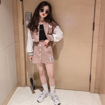 Girl Dress Dress Spring Dress 2022 New Children Foreign Air Trendy Children Dress Spring Autumn Great Children Baseball Suit Dress Dress