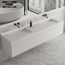 White one-piece artificial basin countertop under the table double basin Home hotel bathroom bathroom washbasin customization