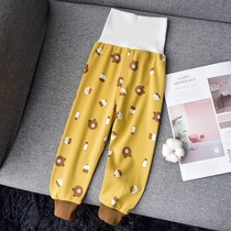 Childrens high-waisted belly pants wearing autumn pants pure cotton men and women baby belly button cotton wool open crotch trousers