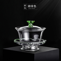 Hehe glass cover bowl heat-resistant hand grab tea bowl single three-cap Cup not hot hand tea set tea cup tea bowl large