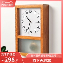 Japanese retro solid wood clock home living room square clock Nordic wall clock art desktop ornaments swing clock