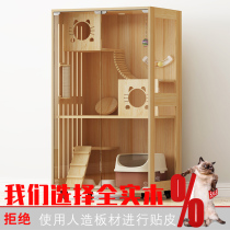Solid wooden cat villa cat cage Oversized household cat house Large luxury Japanese cat nest Cat house free space