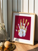 Anniversary gift couple diy oil painting handprint palm print commemorative photo frame family of three hanging paintings