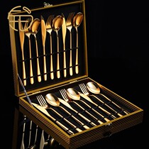 High-grade Western tableware set 304 stainless steel European household eating steak knife and fork spoon three-piece set gold