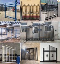 Custom wrought iron gate rural household fence door courtyard black Villa double open sliding door self-built house wall door
