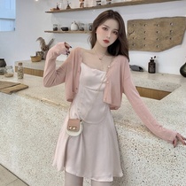  Shawl outer spring and autumn womens tops thin 2021 new knitted cardigan short jacket sundress blouse