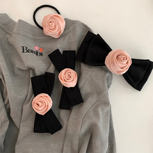 法式粉色玫瑰花朵发夹女2023新款高级感蝴蝶结侧边夹子头饰扎头绳