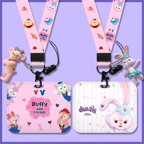 Horizontal version of cartoon cute girl pick-up Kindergarten campus badge access control card set work permit bus card set traffic subway access control student meal card citizen card cover cover cover with lanyard