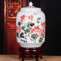 Jingdezhen ceramic hand-painted rice jar rice barrel with cover 50kg noodle jar storage jar home hotel restaurant ornaments