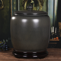 Jingdezhen ceramic rice tank with lid household rice storage 20kg 50kg sealed moisture-proof insect tea cake noodle pot decoration