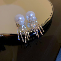 925 Silver Needle South Korea East Gate New Personality A Two-Wear Pearl Tassel Earrings Earrings Earrings Earrings Earrings