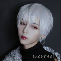 Man true and false hair Male short hair Silver white handsome Korean version of natural fluffy net red cos universal realistic gay hair