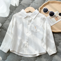 Boy white shirt foreign air medium and small childrens spring and autumn season long sleeve blouses child Han version casual shirt 100 lap