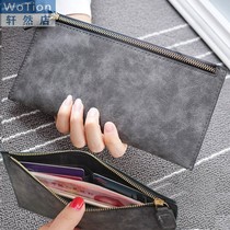 2019 Fashion European and American retro thin ladies soft leather frosted wallet female student long card bag zipper bag