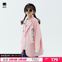 BXZF Petit fan childrens clothing girl suit jacket Spring and Autumn new childrens foreign style suit girl black coat tide