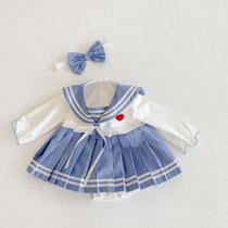 ins2021 Spring and Autumn Women Baby Love Bow Pleated Ha Skirt Long Sleeve Ha Clothes Baby One Climbing Climbing