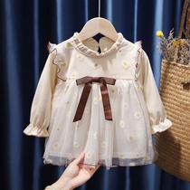 Girls foreign autumn dress 2021 spring dress children autumn dress Princess dress girl Autumn screen dress tide