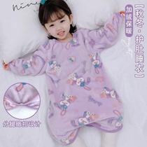 Baby sleeps belly protection kicks autumn and winter thickened pajamas baby belly button children flannel sleeping bag