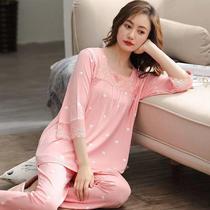 Cotton pajamas female summer half sleeve ladies plus size thin cotton middle-aged mother home clothing set spring and autumn