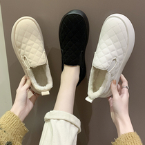 Net red lazy people pedal Mao Mao shoes 2021 winter new leisure plus velvet warm thick bottom bread cotton shoes women tide
