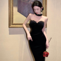 Birthday Little Gown Dress Light Extravagant luxury High-end Temperament Famous yuan Stunning Smear with Neck Velvet Party Dress dress