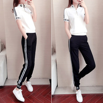Sports Suit Women Summer 2022 New Fashion Tide Cards Short Sleeves Pure Cotton Running Loose Wear and Leisure Two sets