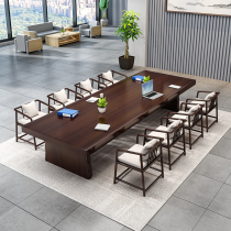 Brief Modern Full Wood Meeting Table And Chairs Composition Library Strip Large Table Office Long Table Work Negotiation Table