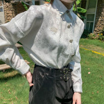 French shirt white jacquard design sense niche long sleeve print shirt autumn retro casual top shirt shirt Women