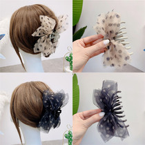 Clip headdress silk yarn dots bow big grab clip simple hair hairclip hair accessories Korean ins female hair card Summer