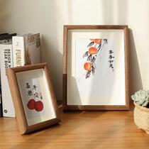 Solid hollow wooden photo frame swinging table hanging wall 5678 inch A4a3 New Chinese calligraphy calligraphy and paper picture paper picture frame