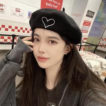 Mao Yan love beret female autumn and winter ins tide Net Red Bud hat Korean Joker British retro painter hat