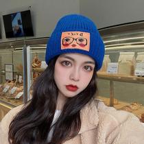 Korean version of personality fashion patch knitted hat Japanese thick autumn and winter warm hip hop wool hat female Net red envelope head hat