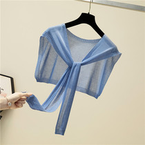 Summer collar shoulder shawl ice silk knitted spring and autumn Joker knotted scarf female short neck thin