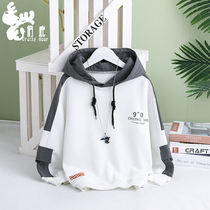 Boys Spring and Autumn Sweats 2021 New Tong Tong Color Hooded Top Male Boy foreign-style Korean Handsome Tide Tide
