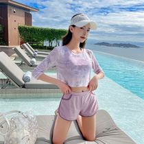 Super fairy swimsuit split three-piece net red cover belly thin conservative small chest gathered beach long-sleeved swimming suit