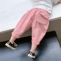 Girls  pants summer childrens pants Womens summer new childrens solid color fashion Western casual pants thin tide