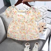 Girls dress summer 2021 new childrens floral short-sleeved princess dress female baby foreign style cotton skirt