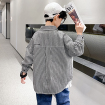 Boy shirt spring dress 2022 new foreign air CUHK child striped shirt boy long sleeve blouse spring autumn tide