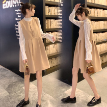 Mori pregnant women autumn dress set on clothes spring new aged shirt vest fairy skirt two-piece set