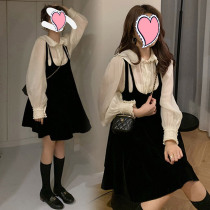 Little Mori pregnant women autumn dress design sense new fashion shirt strap skirt spring and autumn set