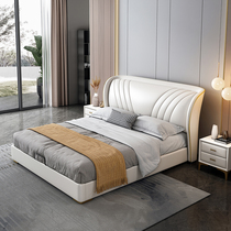 Leather bed Master bedroom king bed Light luxury bedroom bed Simple modern Qi side double bed 1 8 meters Italian net red leather bed